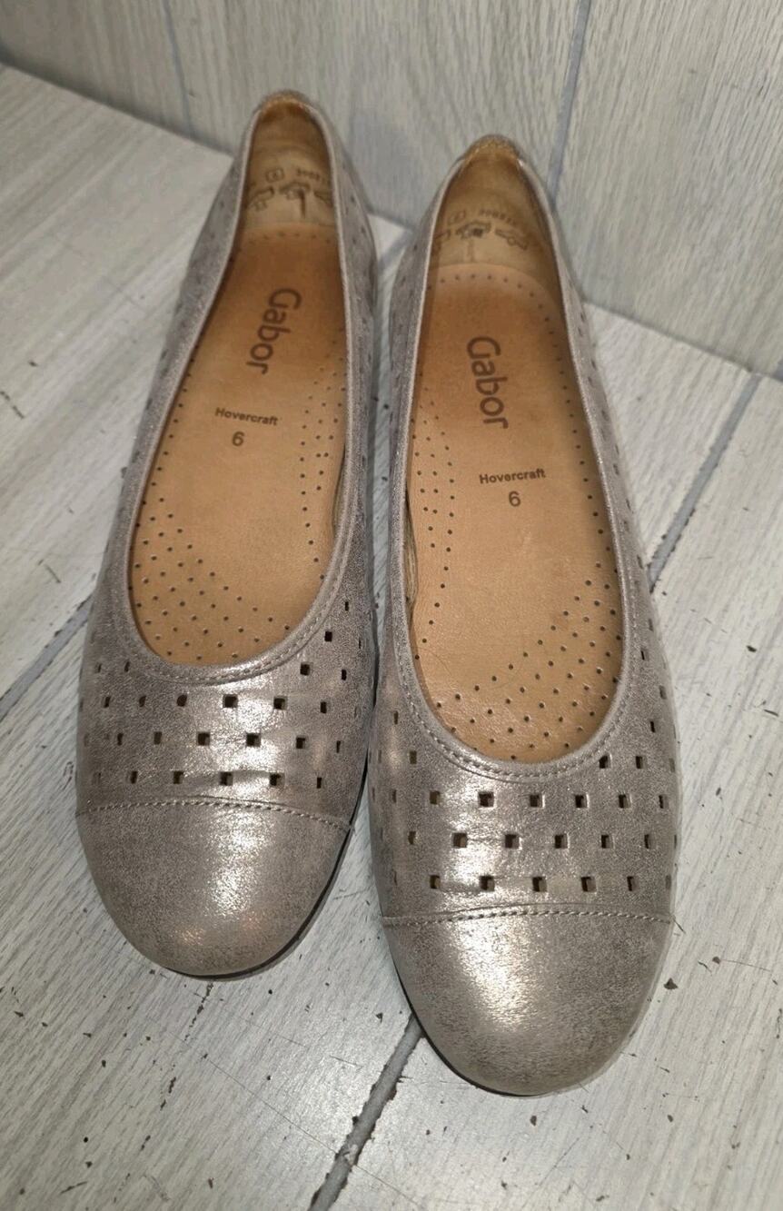 Gabor Hovercraft Ballet Flat Grey Nubuck Suede Perforated Shoes Size 8.5